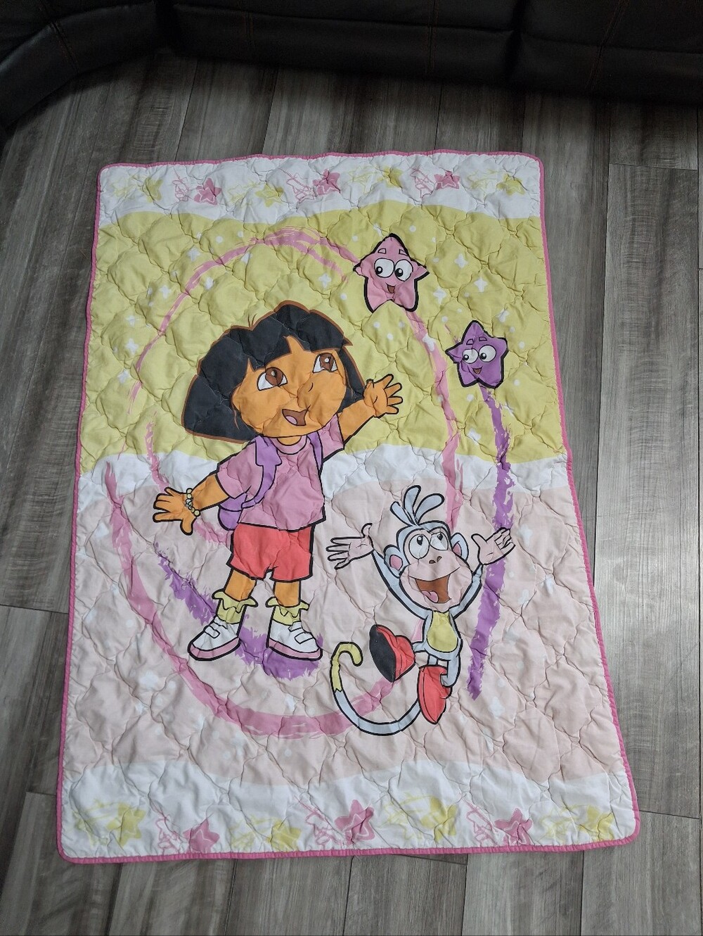 Vintage 2004 Dora The Explorer Quilted Blanket